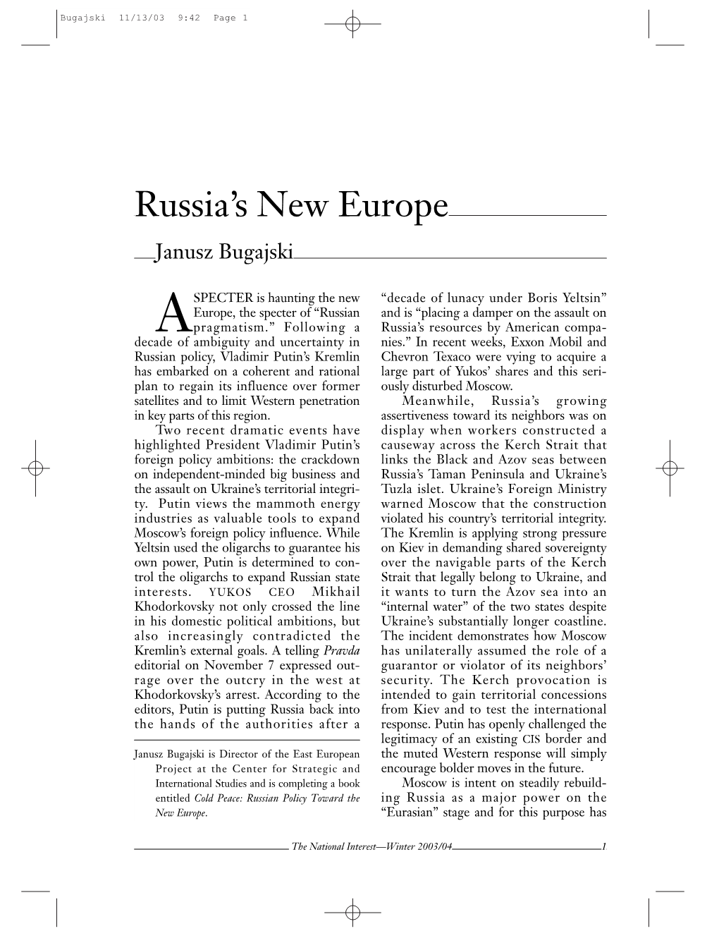 Russia's New Europe