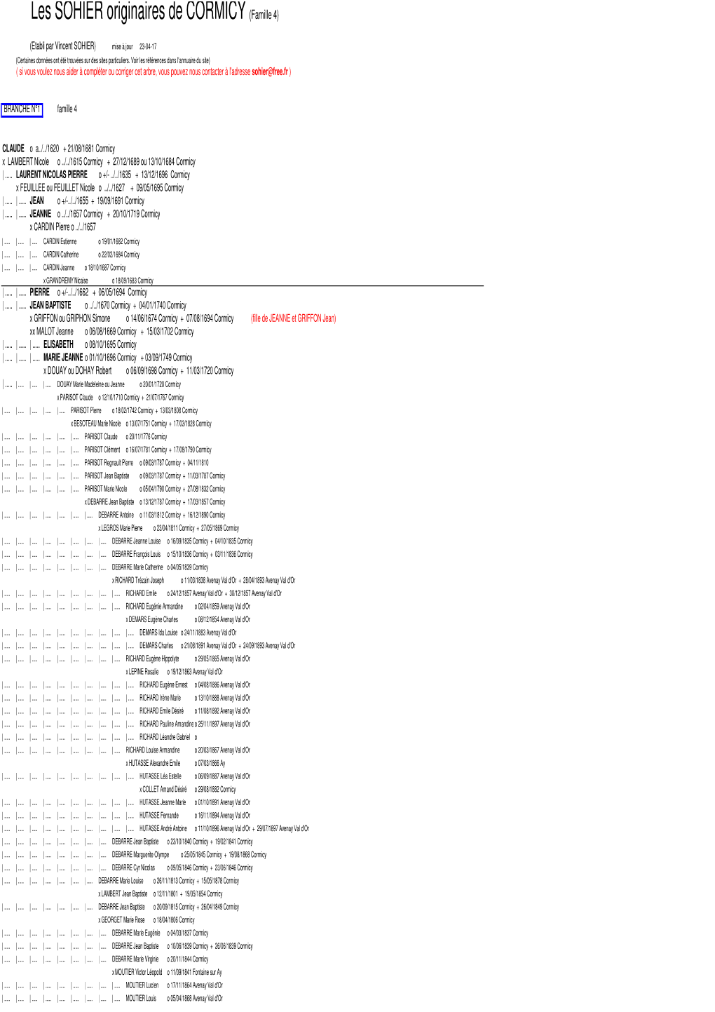 Les SOHIER Originaires De CORMICY (Famille 4)