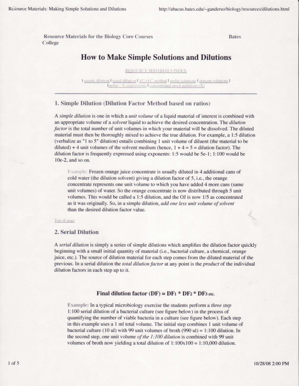 How to Make Simple Solutions and Dilutions