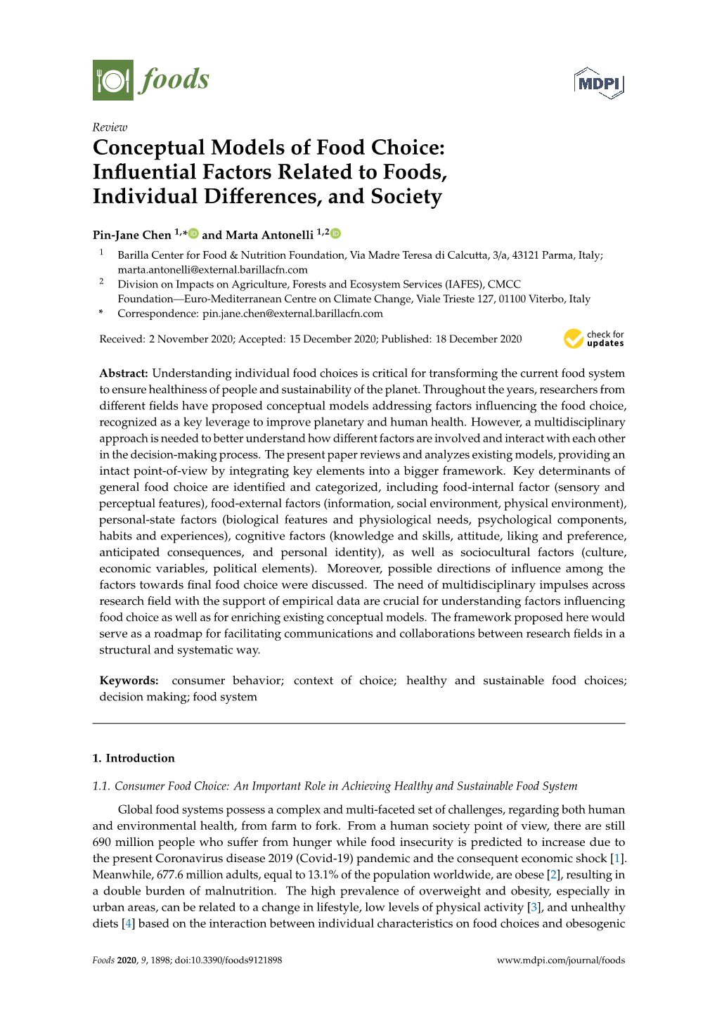 Conceptual Models of Food Choice: Influential Factors Related To