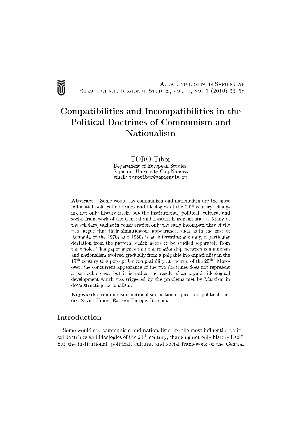 Compatibilities and Incompatibilities in the Political Doctrines of Communism and Nationalism