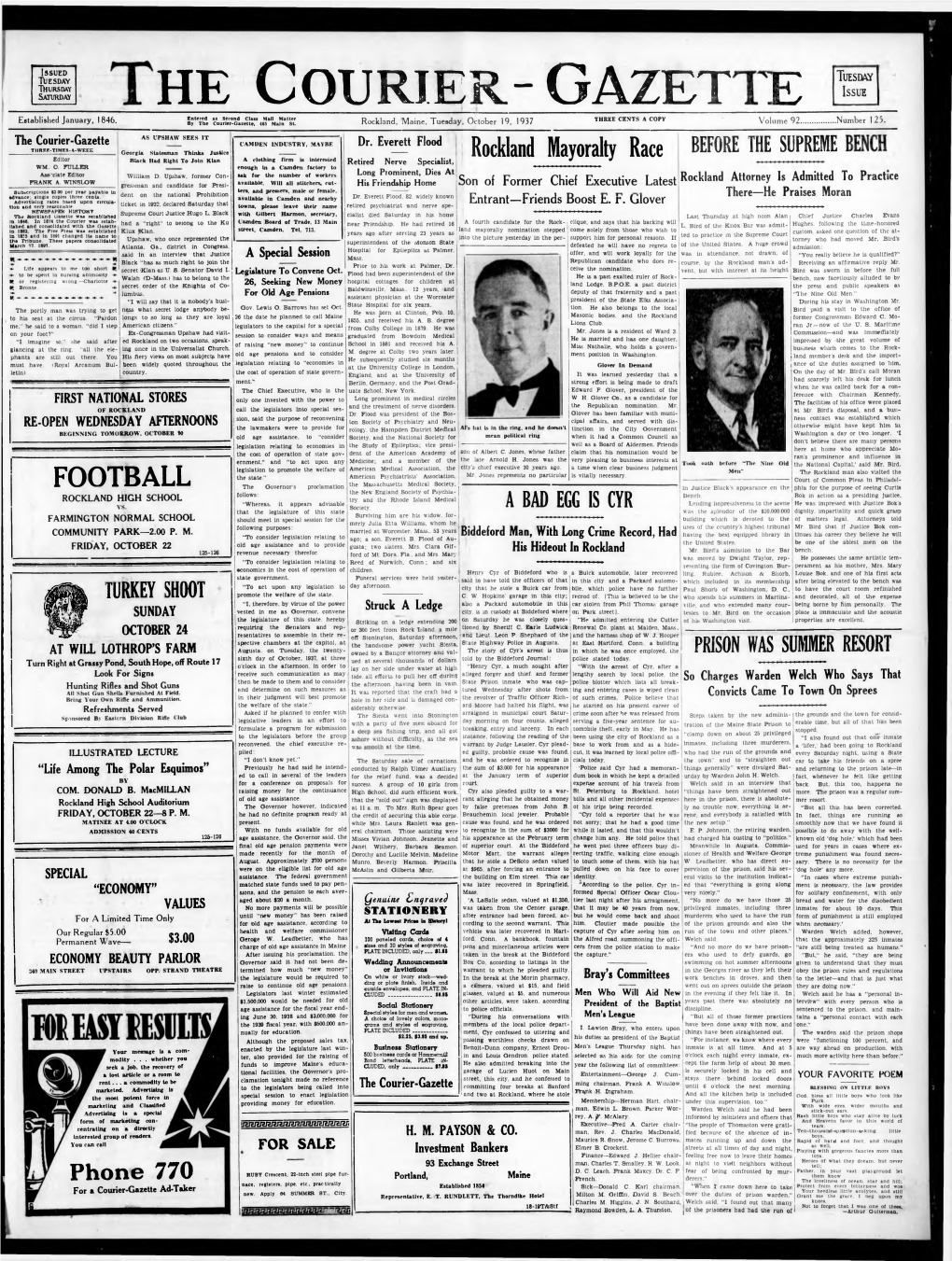 Courier Gazette, Tuesday, October 19, 1937 Ev#Ry-Otkerdaf