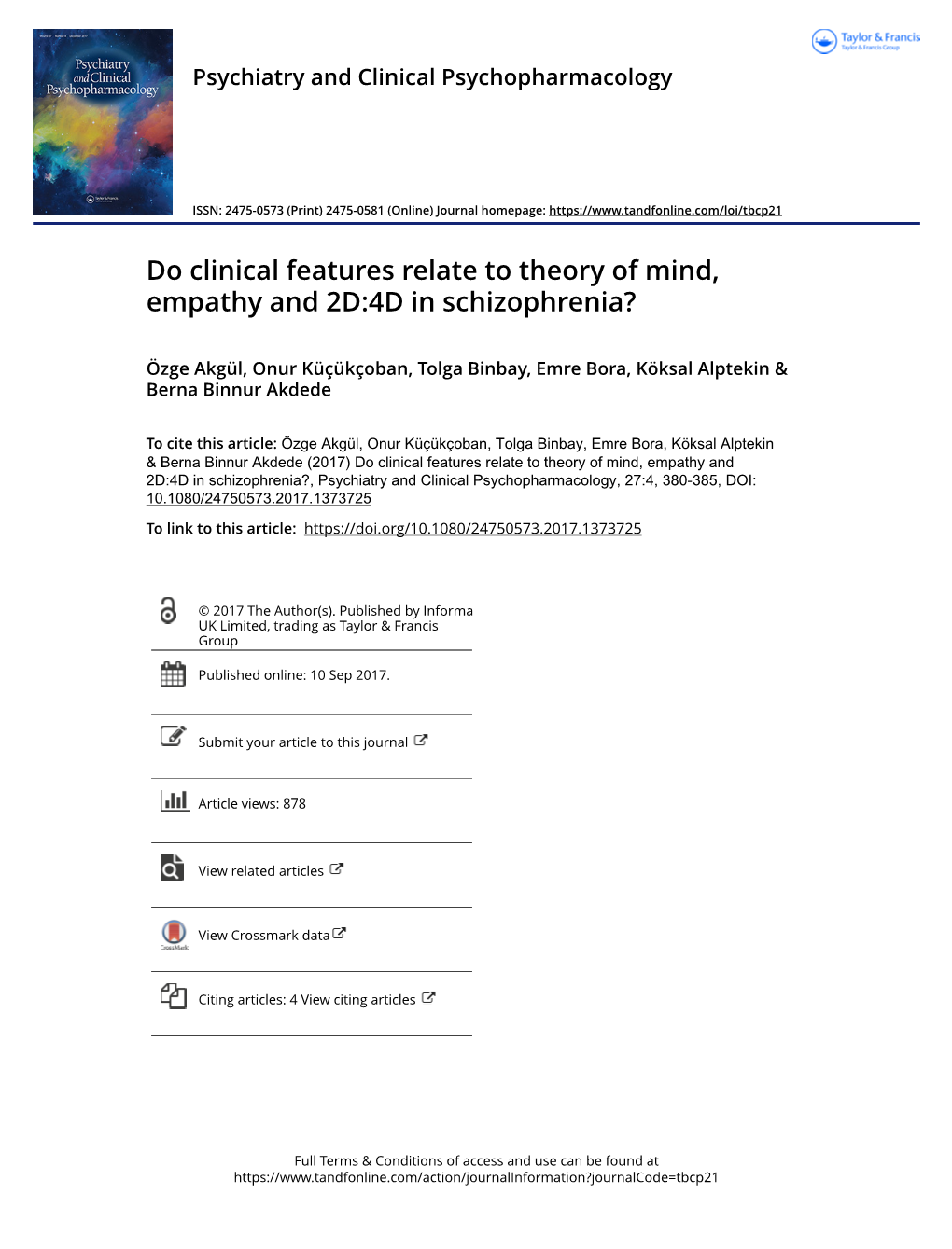 Do Clinical Features Relate to Theory of Mind, Empathy and 2D:4D in Schizophrenia?