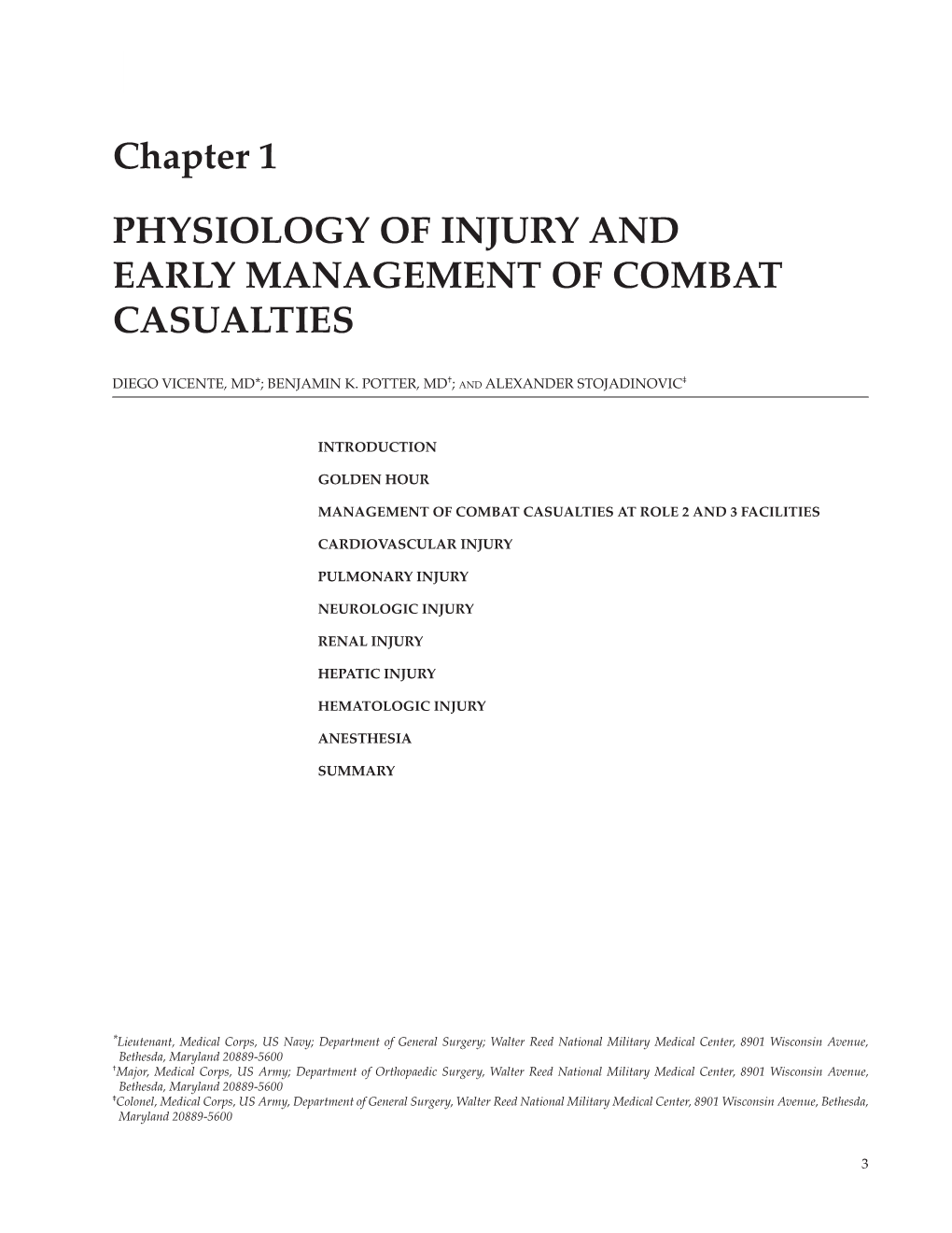 Chapter 1 Physiology of Injury and Early Management of Combat Casualties