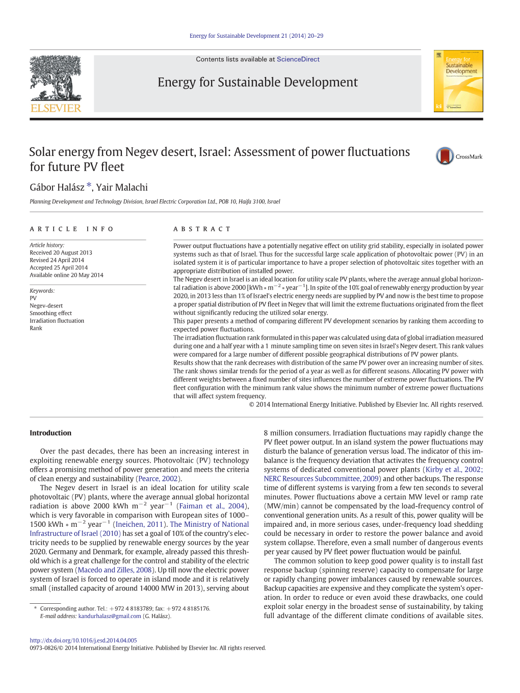 Solar Energy from Negev Desert, Israel: Assessment of Power Fluctuations