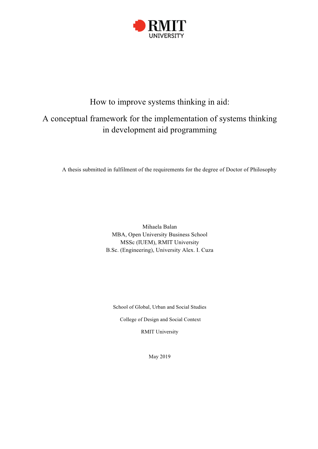 A Conceptual Framework for the Implementation of Systems Thinking in Development Aid Programming