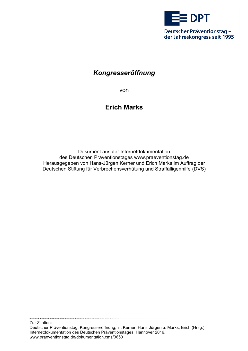 Kongresseröffnung Erich Marks