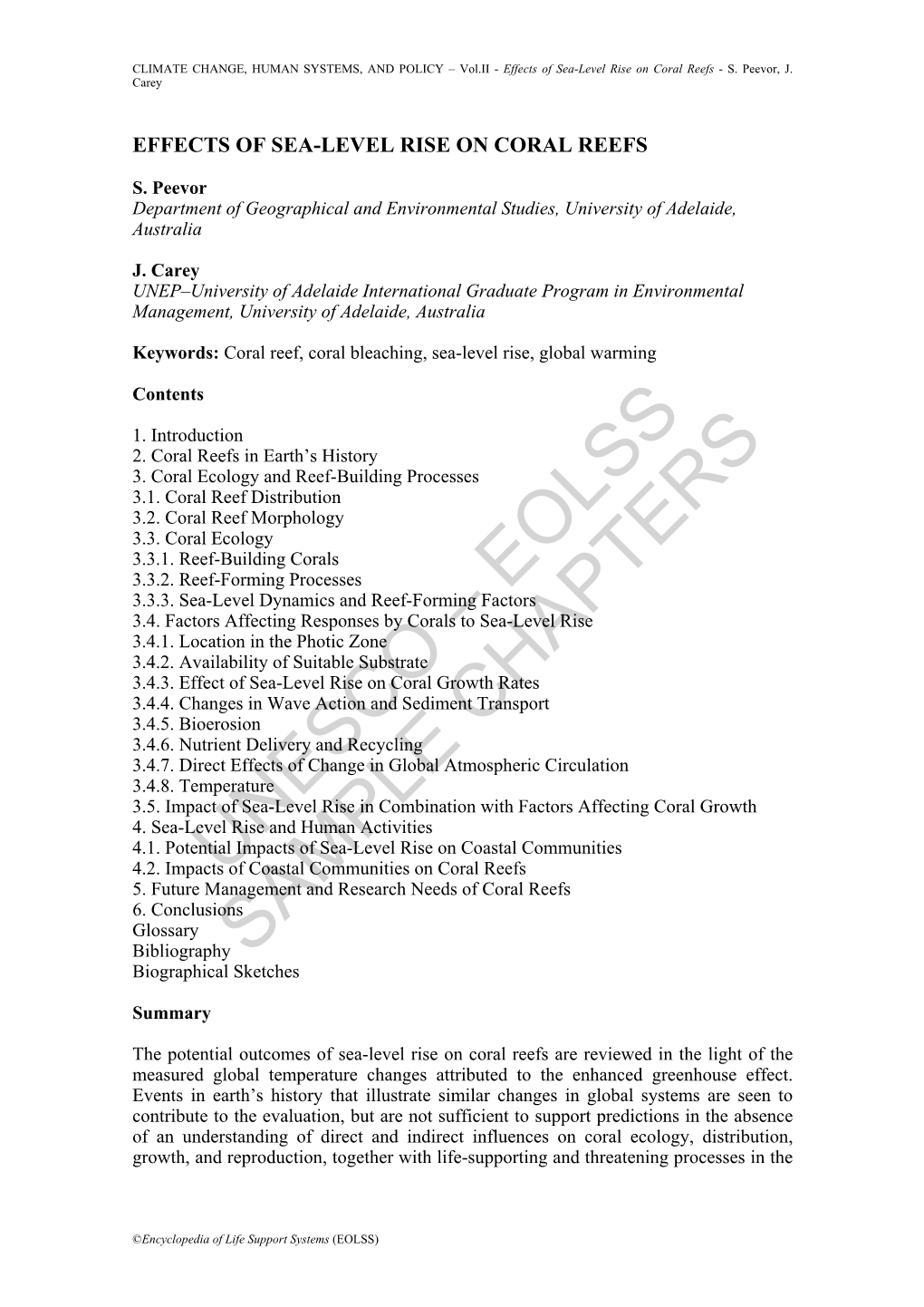 Effects of Sea-Level Rise on Coral Reefs - S