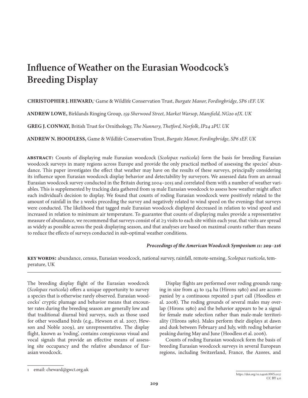 Influence of Weather on the Eurasian Woodcock's Breeding Display