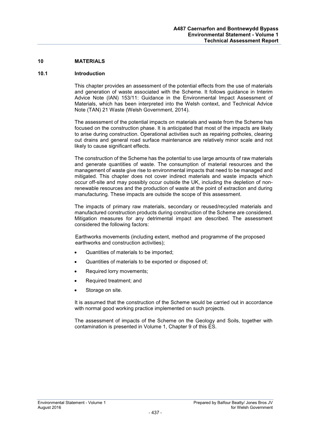A487 Caernarfon and Bontnewydd Bypass Environmental Statement - Volume 1 Technical Assessment Report