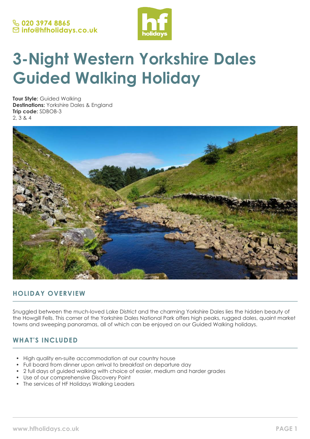 3-Night Western Yorkshire Dales Guided Walking Holiday