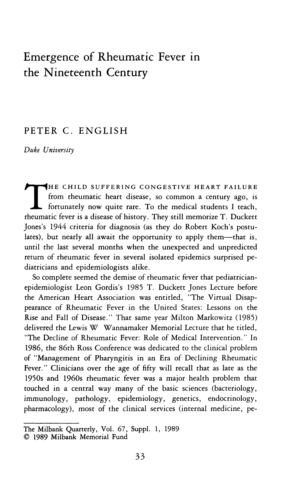 Emergence of Rheumatic Fever in the Nineteenth Century