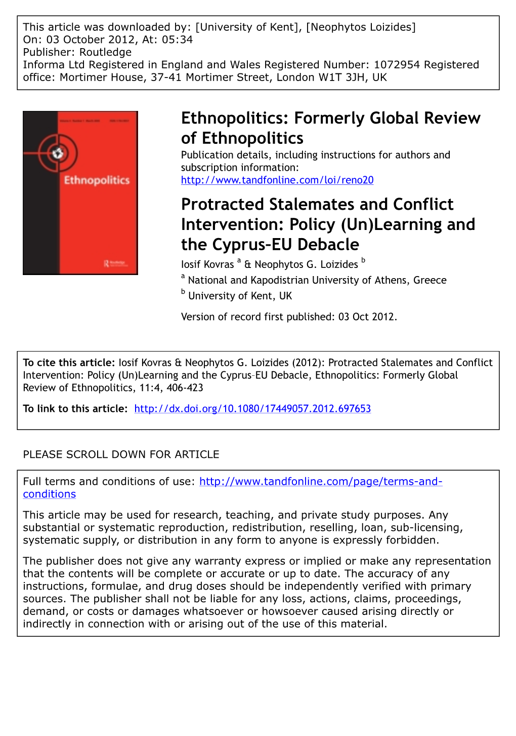 Protracted Peace Processes. Policy Unlearning and the Cyprus Debacle