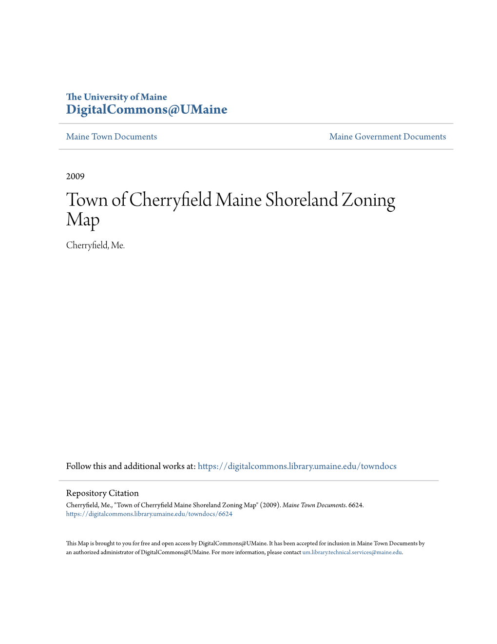 Town of Cherryfield Maine Shoreland Zoning Map" (2009)