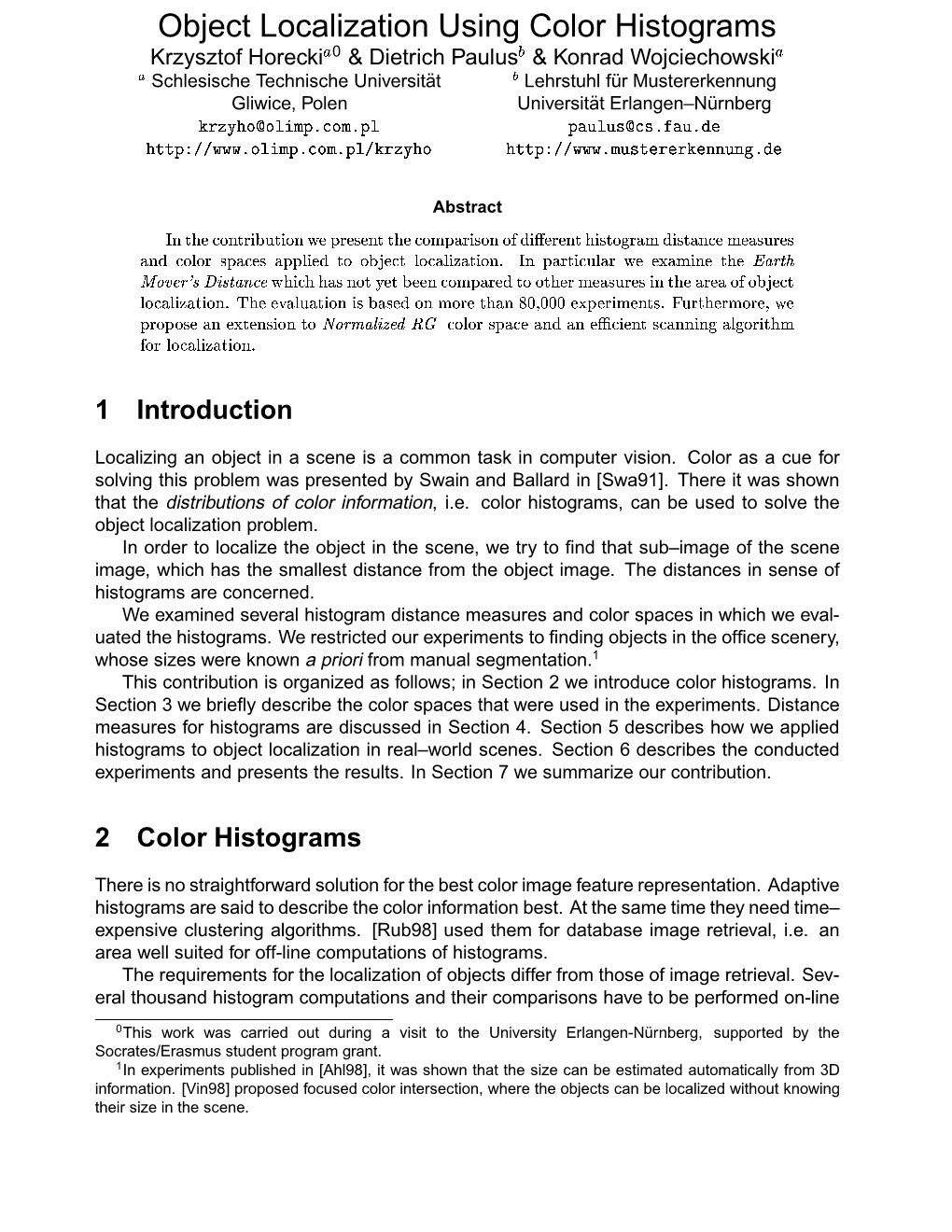 Object Localization Using Color Histograms