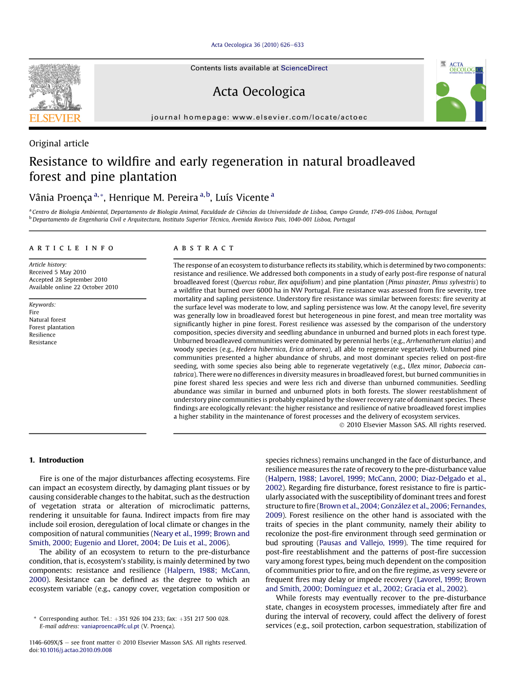 Resistance to Wildfire and Early Regeneration in Natural