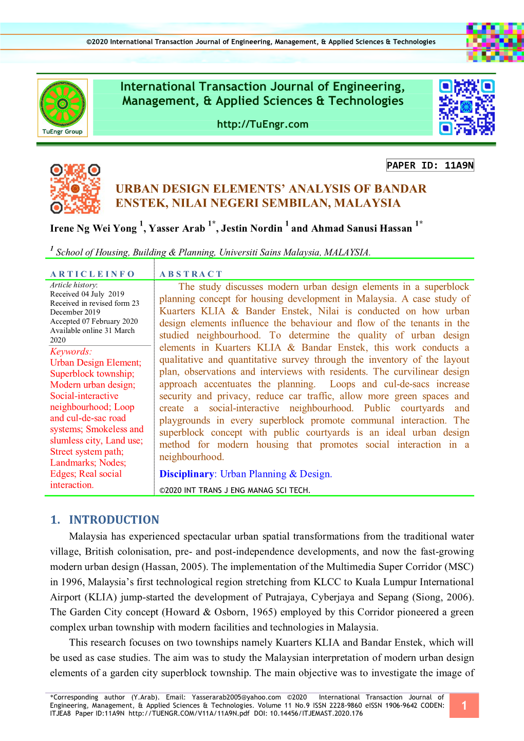 Urban Design Elements' Analysis of Bandar Enstek, Nilai Negeri