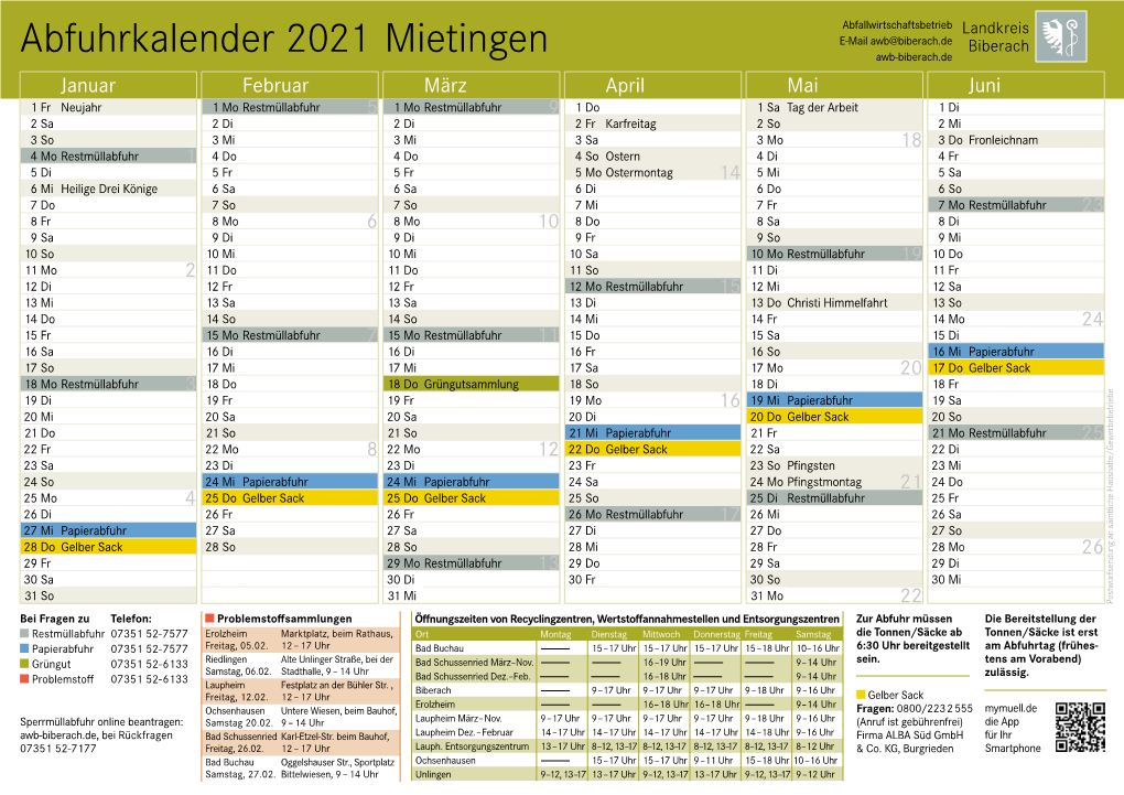 Abfuhrkalender 2021 Mietingen