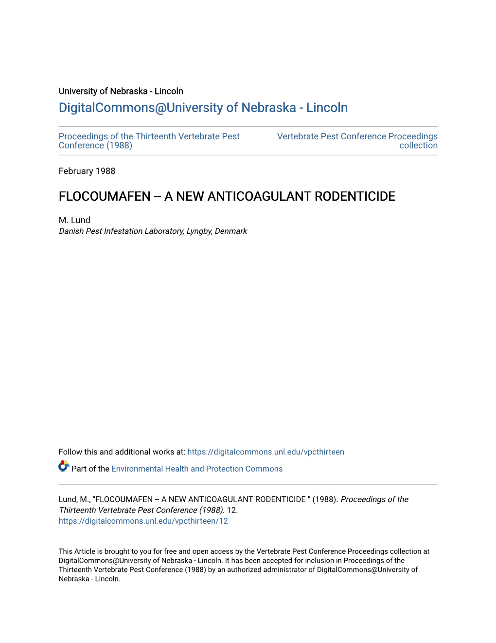 Flocoumafen -- a New Anticoagulant Rodenticide