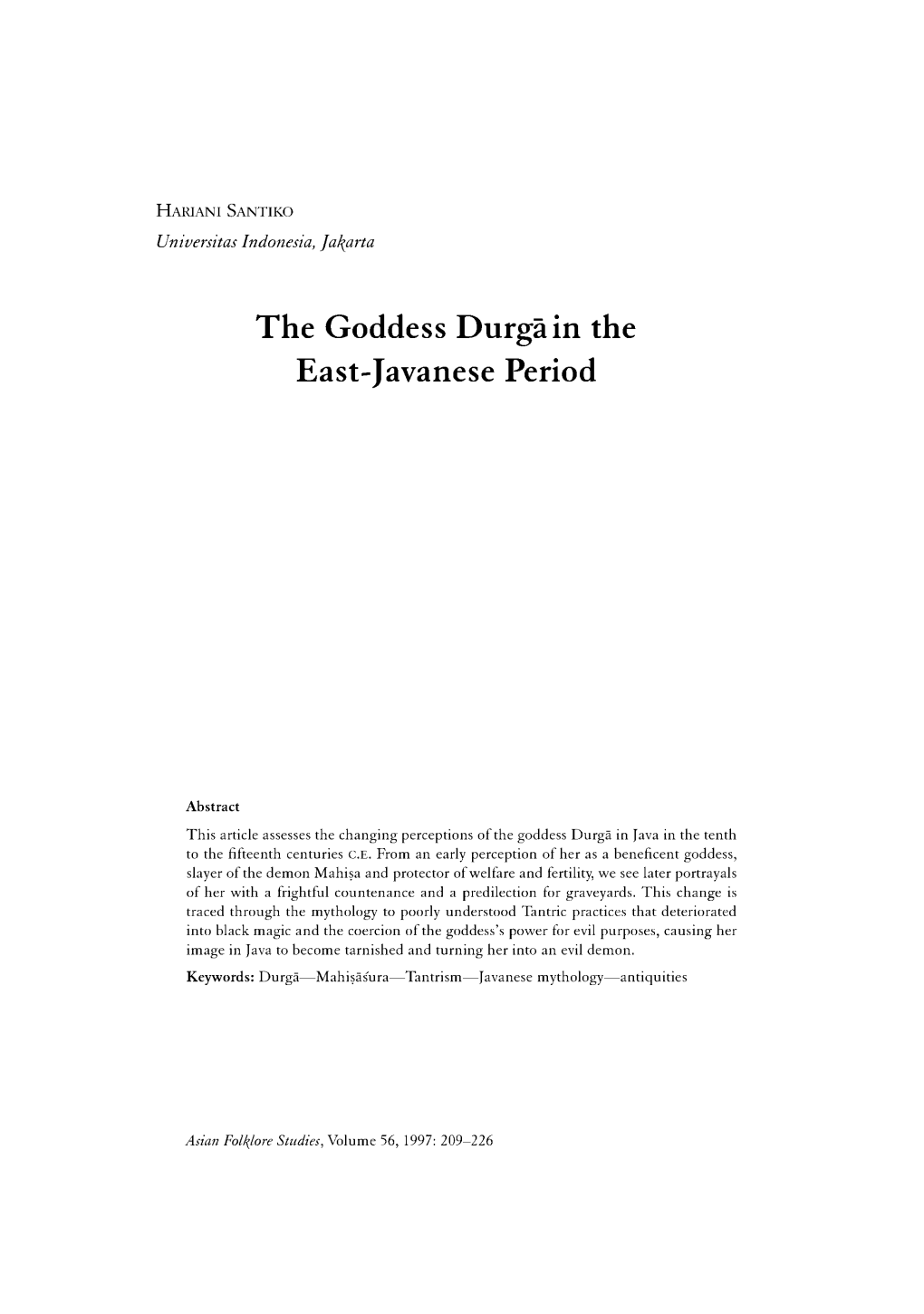 The Goddess Durga in the East-Javanese Period