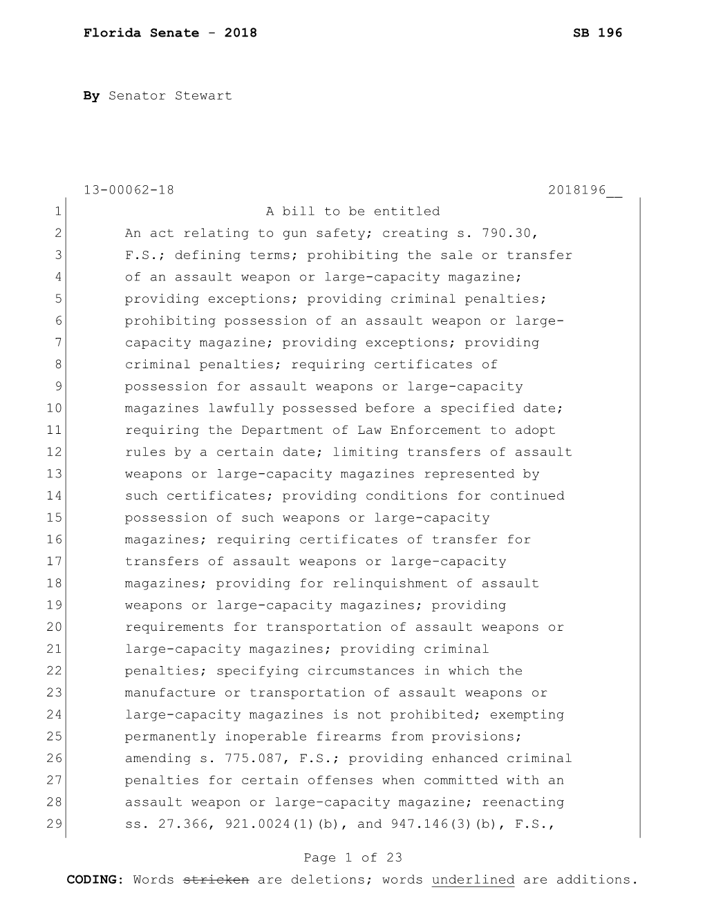 2018 SB 196 by Senator Stewart 13-00062-18 2018196__ Page 1 Of