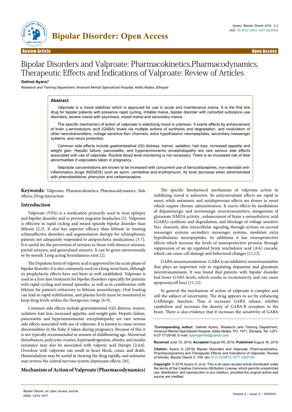 Bipolar Disorders and Valproate