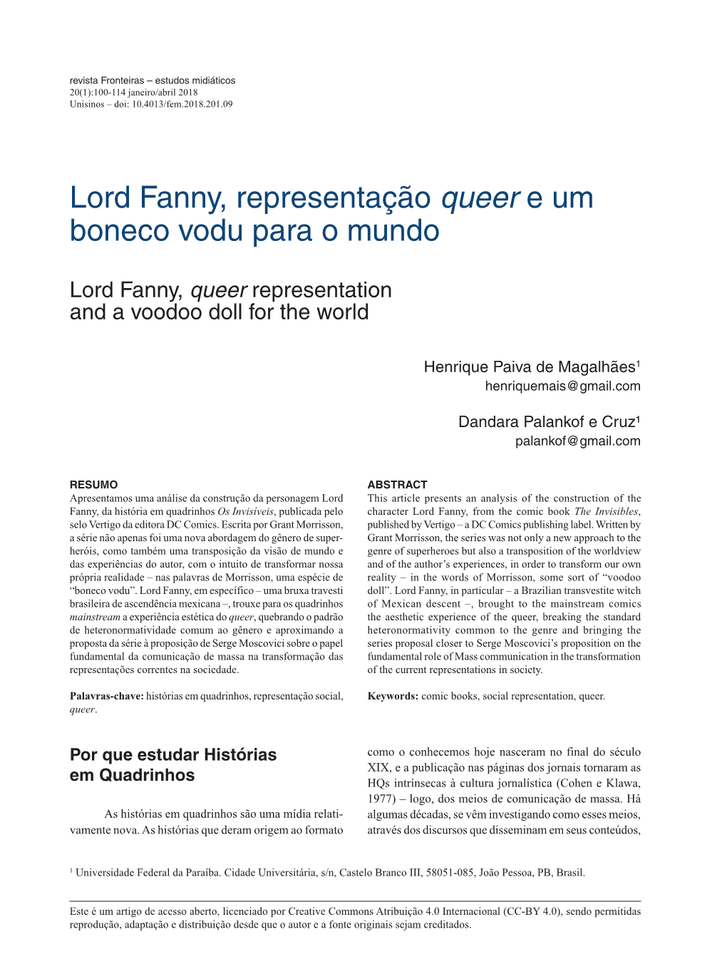 Lord Fanny, Representação Queer E Um Boneco Vodu Para O Mundo
