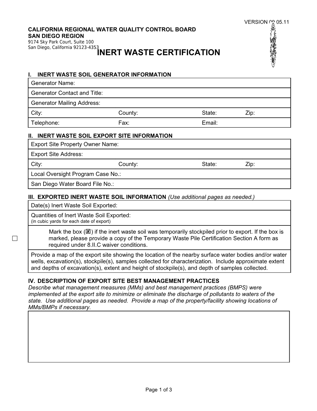 Inert Waste Certification Version 09.05.11