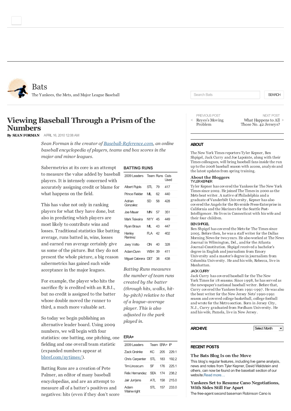 Viewing Baseball Through a Prism of the Numbers