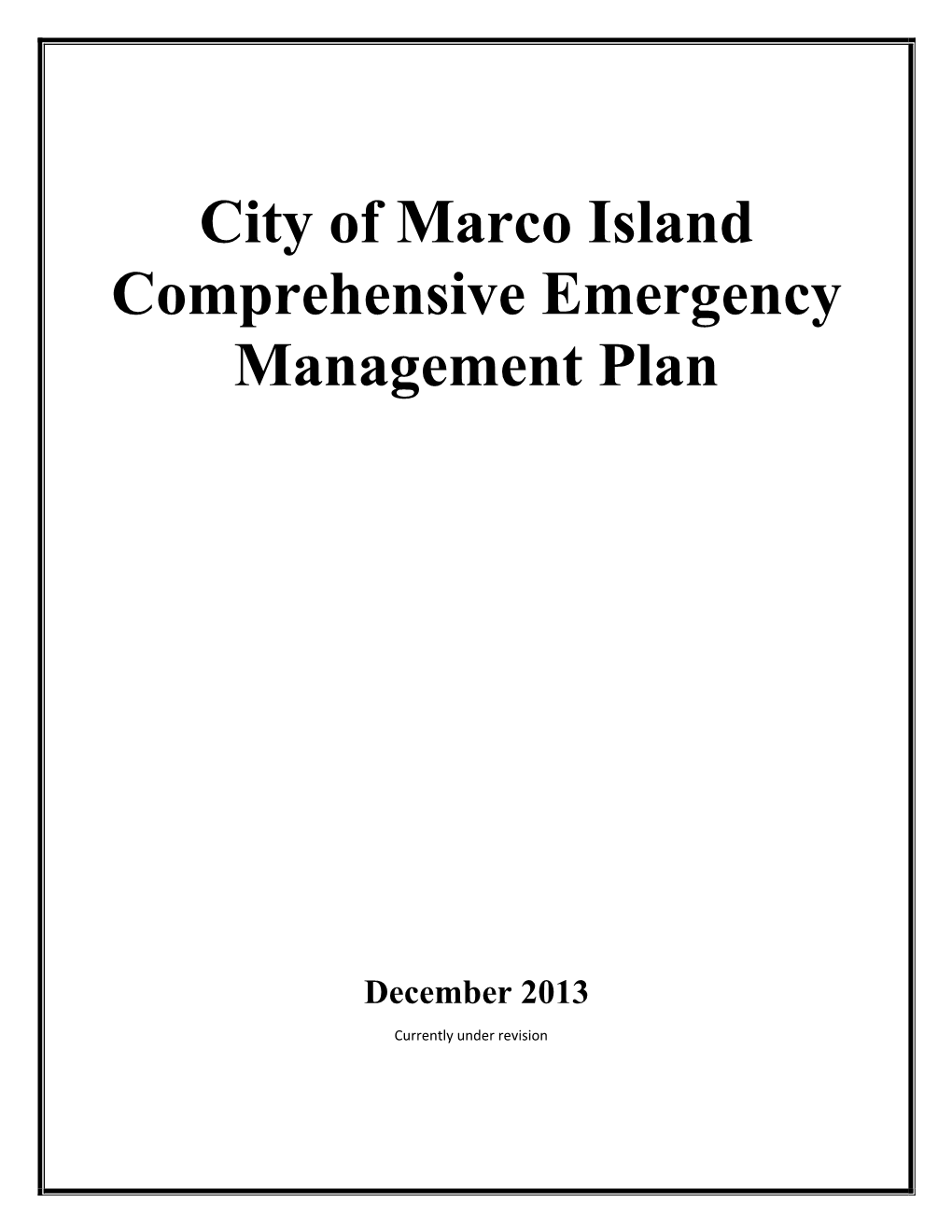 City of Marco Island Comprehensive Emergency Management Plan