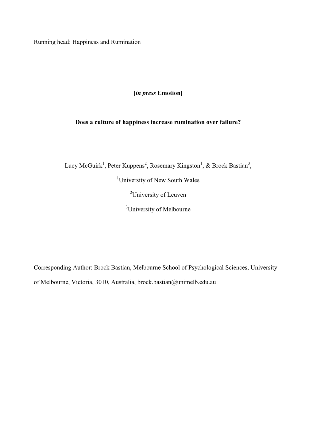 Does a Culture of Happiness Increase Rumination Over Failure?