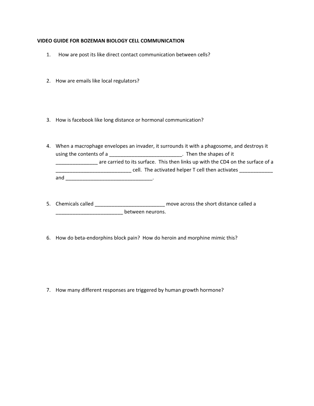 Video Guide for Bozeman Biology Cell Communication