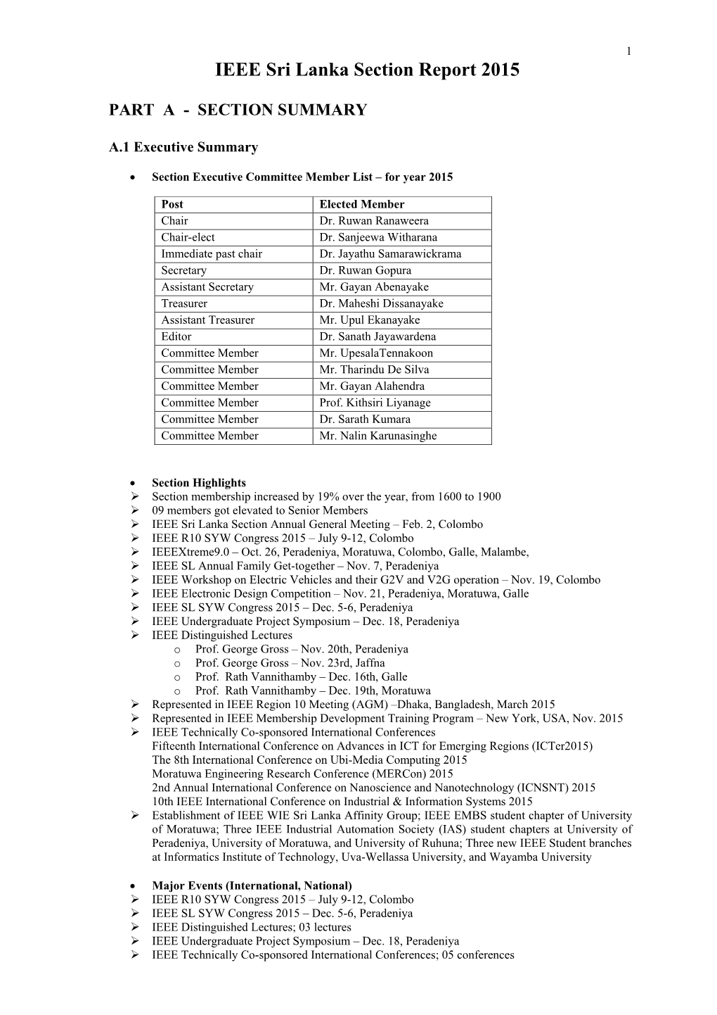 IEEE Sri Lanka Section Report 2015