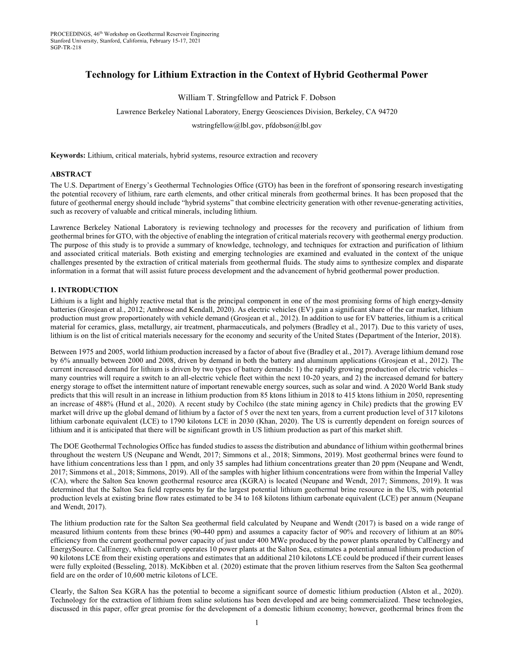 Technology for Lithium Extraction in the Context of Hybrid Geothermal Power