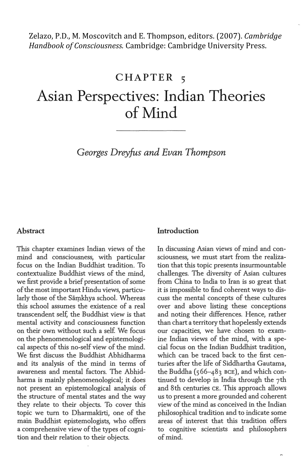 Asian Perspectives: Indian Theories of Mind