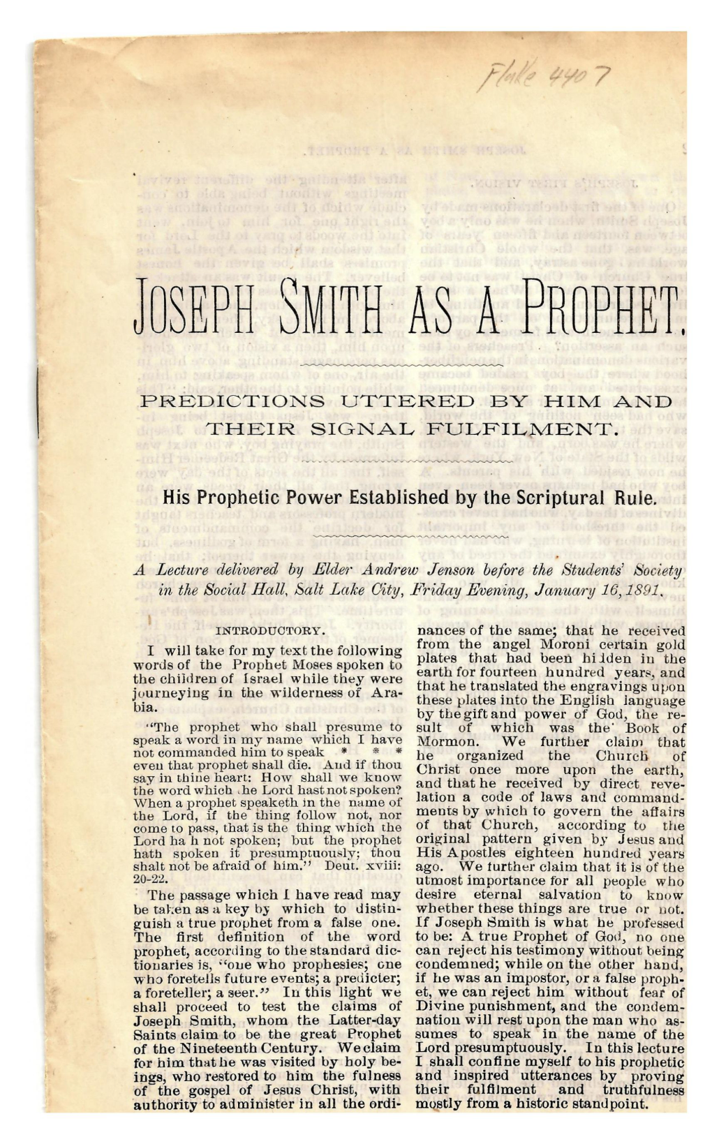 Joseph Snith As a Prophet