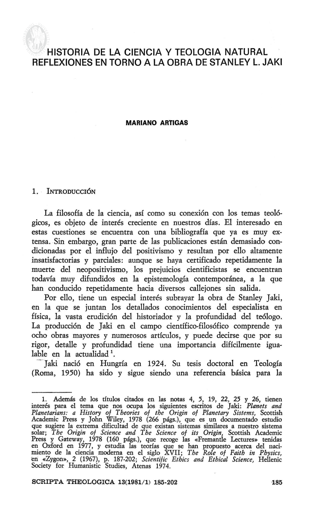 Historia De La Ciencia Y Teologia Natural Reflexiones En Torno a La Obra De Stanley L