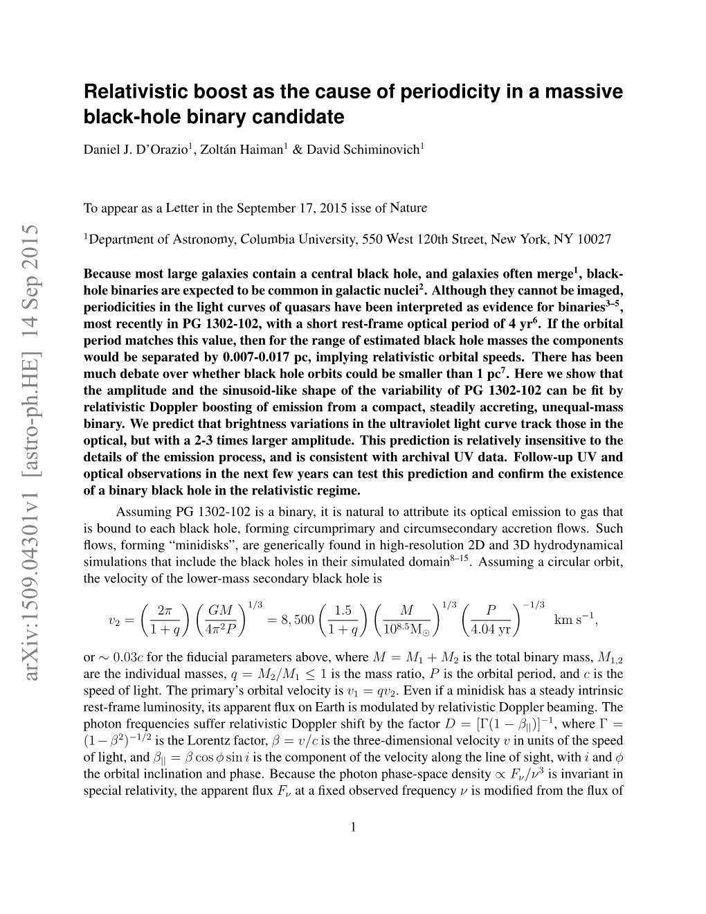 Relativistic Boost As the Cause of Periodicity in a Massive Black-Hole Binary Candidate