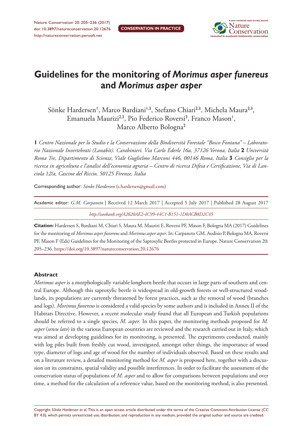 Guidelines for the Monitoring of Morimus Asper Funereus and Morimus Asper Asper