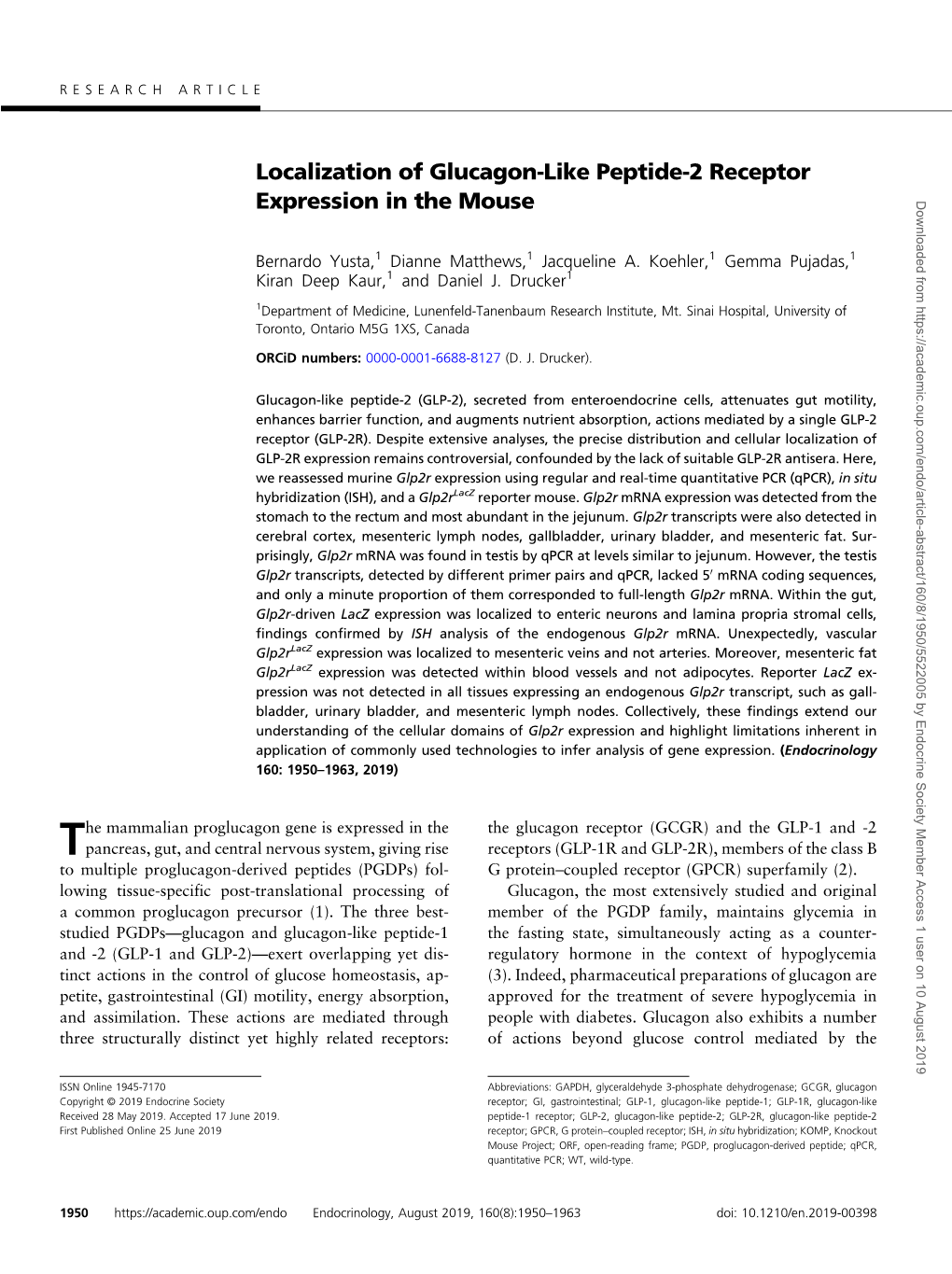 Localization of Glucagon-Like Peptide-2 Receptor Expression in the Mouse