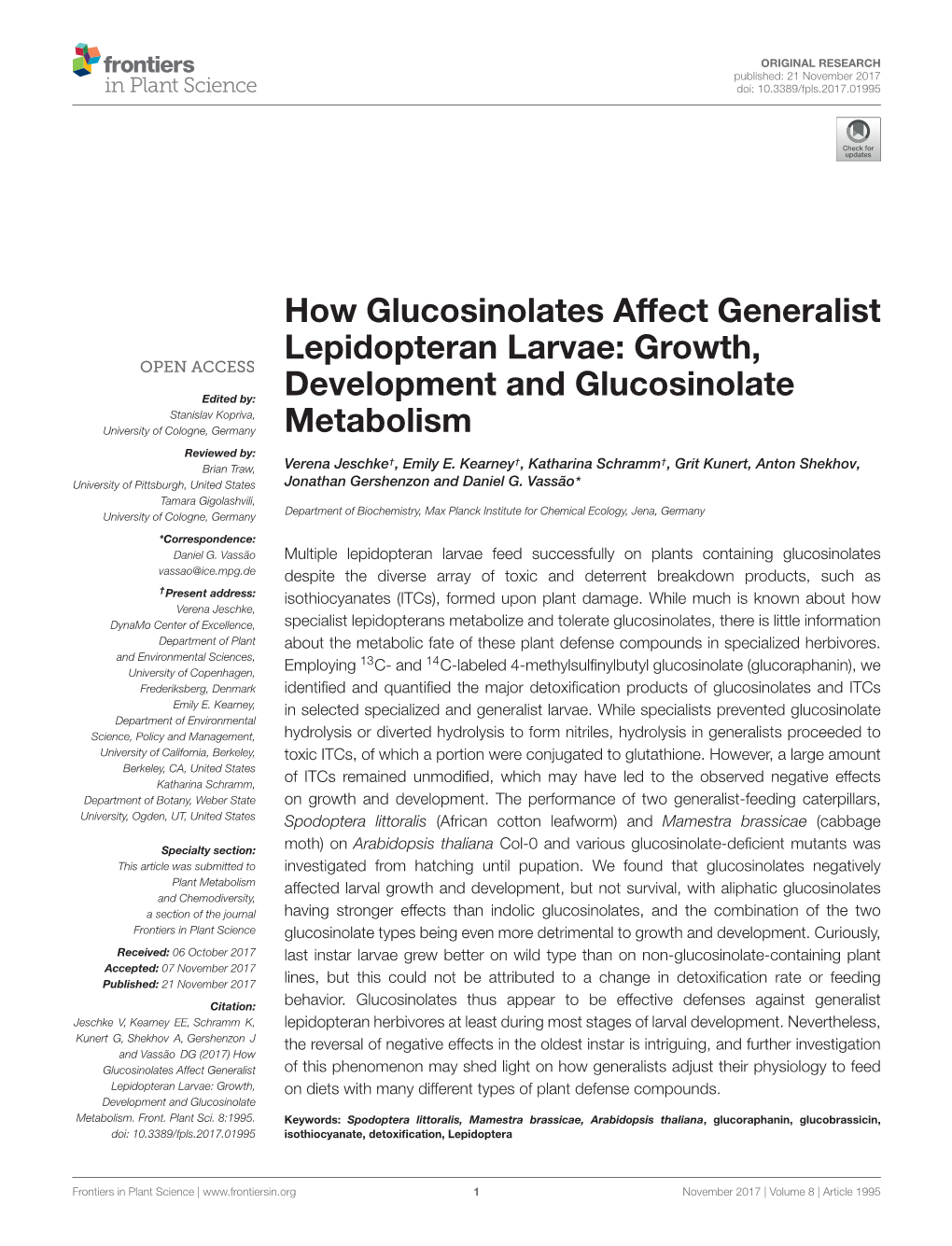 How Glucosinolates Affect Generalist Lepidopteran Larvae: Growth