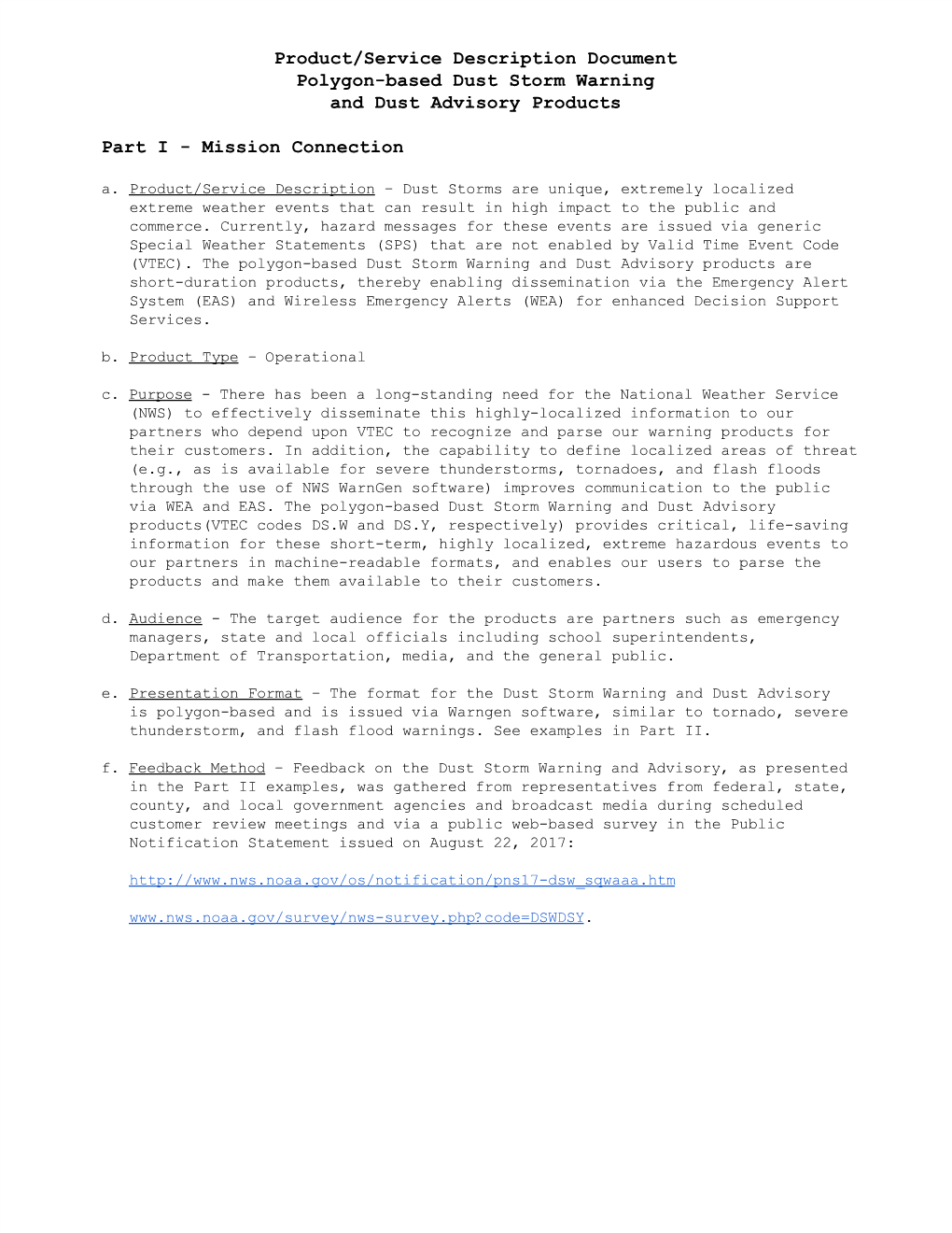 Product/Service Description Document Polygon-Based Dust Storm Warning and Dust Advisory Products