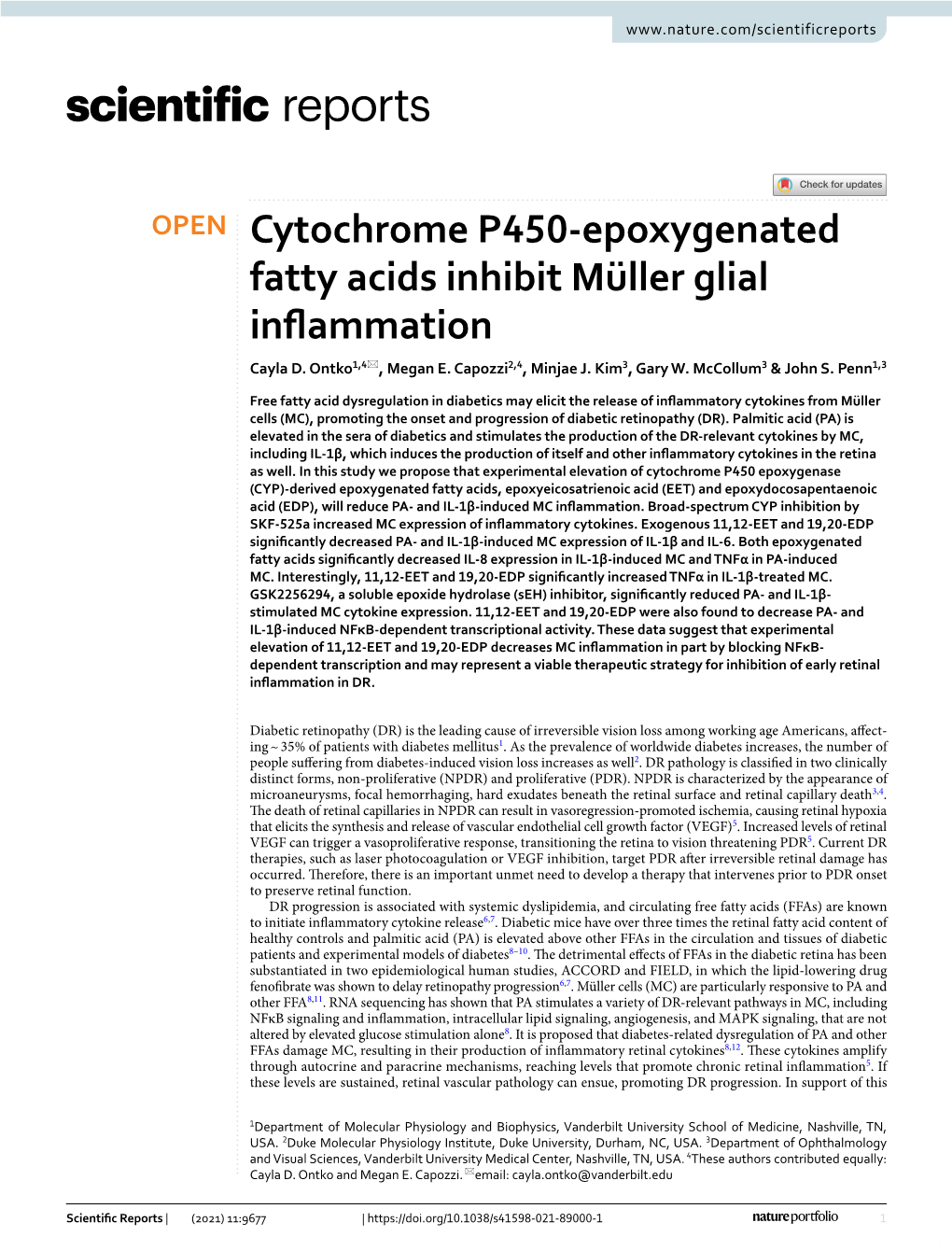 Cytochrome P450-Epoxygenated Fatty Acids Inhibit Müller Glial Inflammation