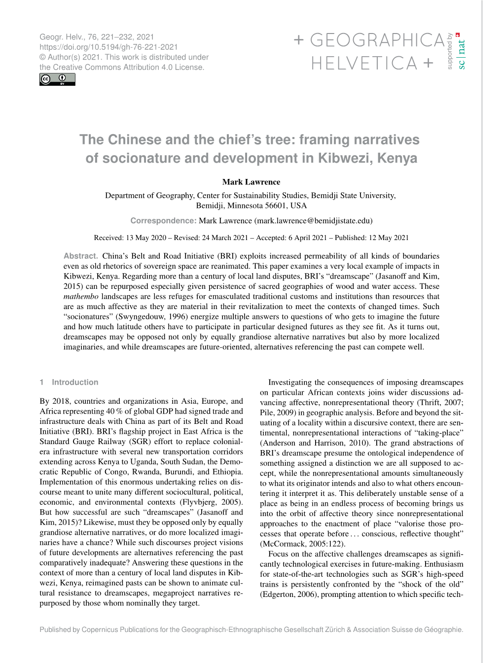 Framing Narratives of Socionature and Development in Kibwezi, Kenya