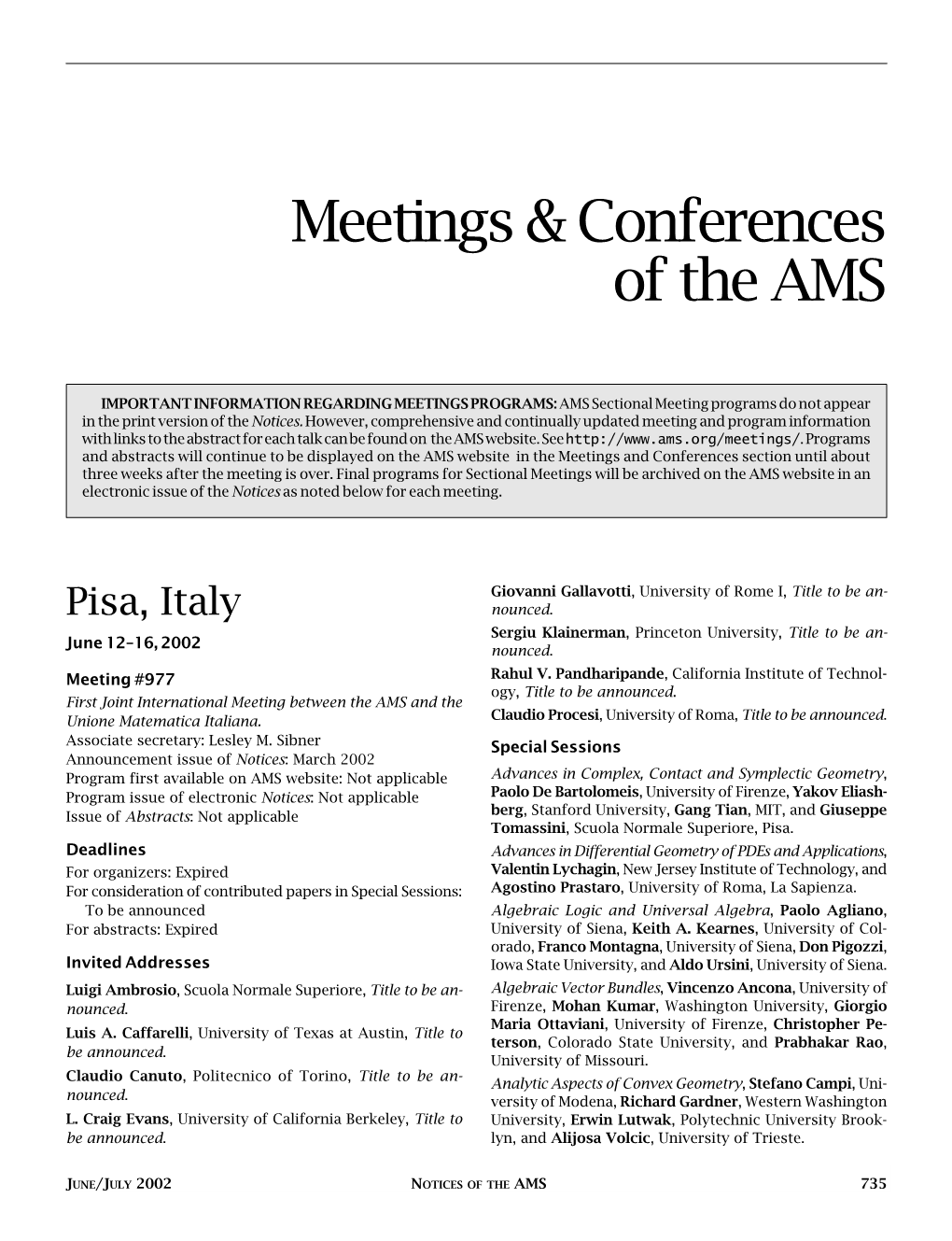 Meetings and Conferences of The