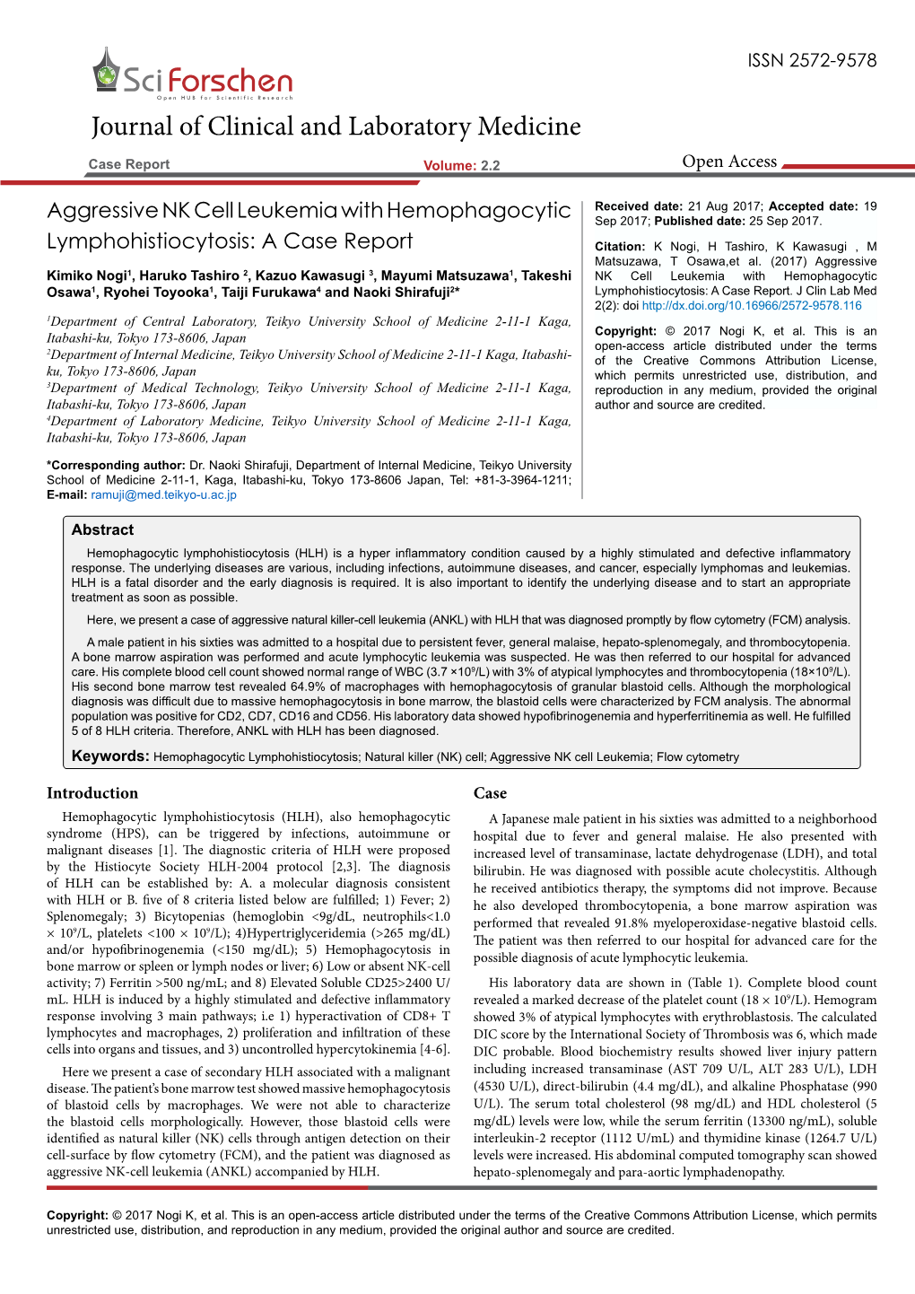 Aggressive NK Cell Leukemia with Hemophagocyticlymphohistiocytosis