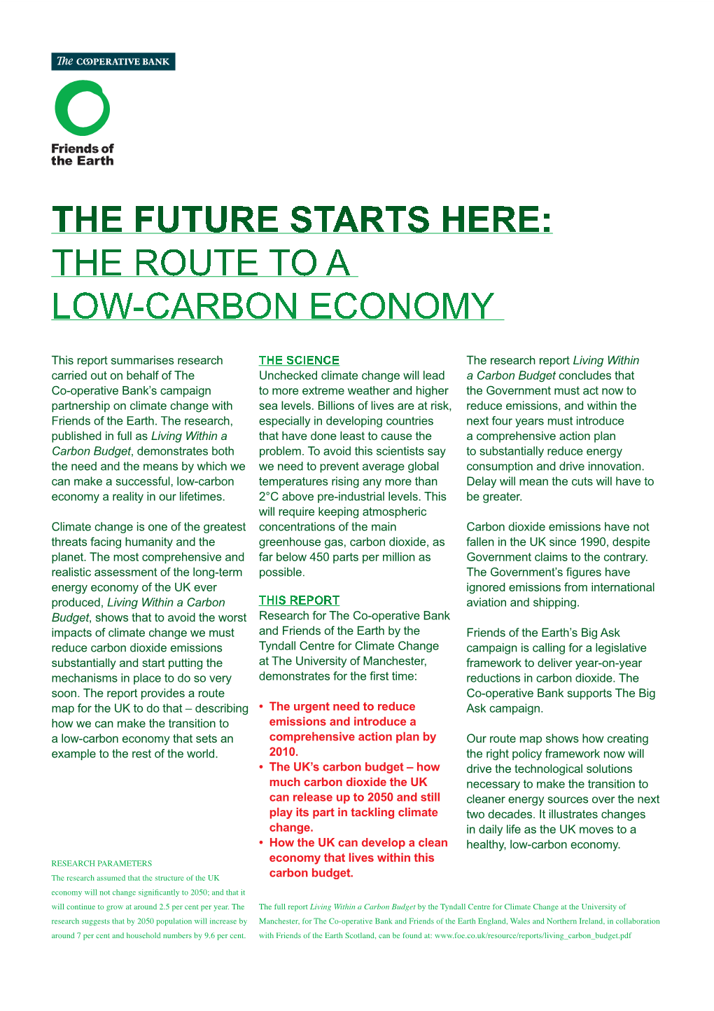 The Future Starts Here: the Route to a Low Carbon Economy