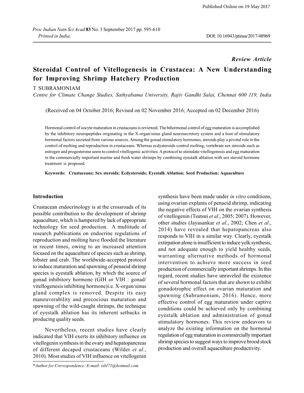 Steroidal Control of Vitellogenesis in Crustacea: a New Understanding