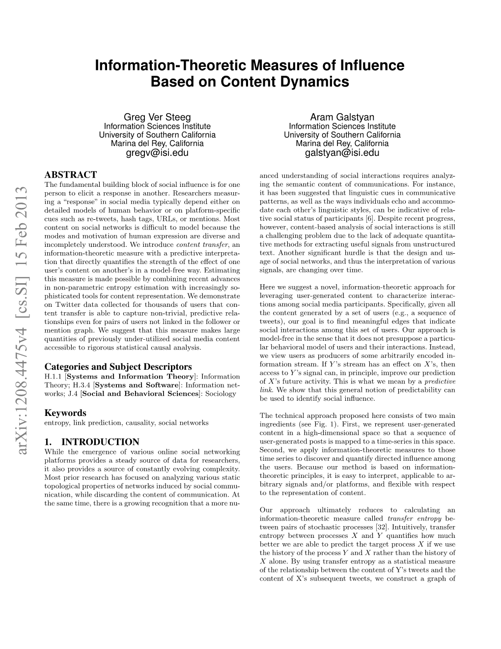 Information-Theoretic Measures of Influence Based on Content