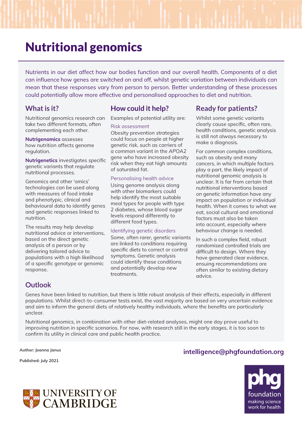 Nutritional Genomics Explainer July 2021